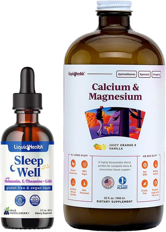 LIQUIDHEALTHの睡眠の健康なMelatoninの低下及びカルシウムおよびマグネシウムの液体の共同補足の束-自然な草の睡眠の援助は、弛緩、骨、ティッシュを促進し、及び共同サポート-米国は作りました、ビーガン、非GMO