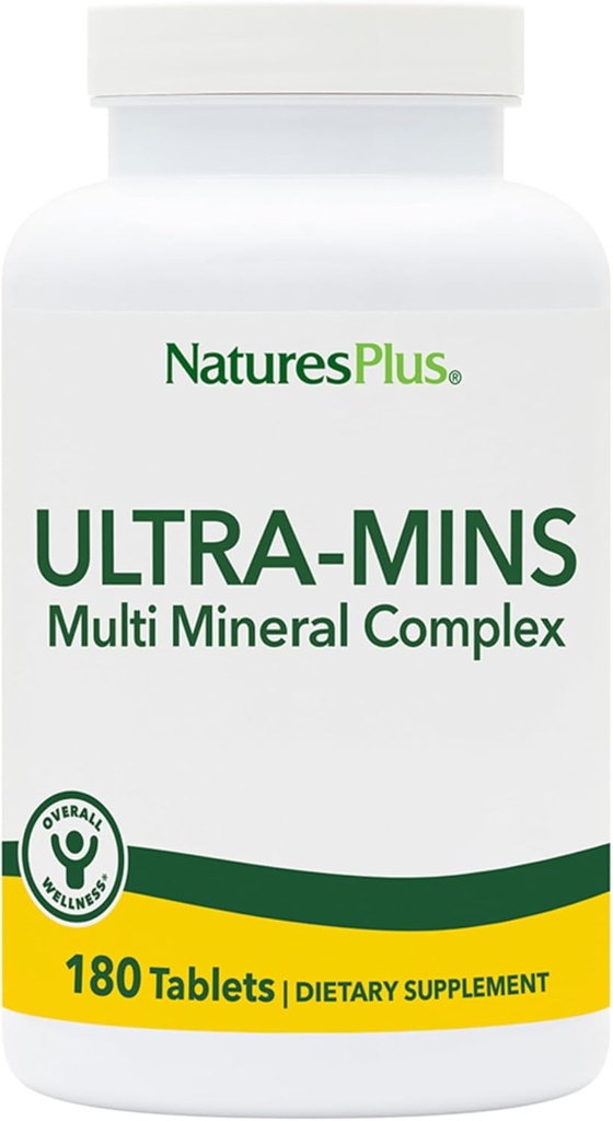 NaturesPlus Ultra-Mins - 180錠、Calcium、鉄、マグネシウム&亜鉛を備えたマルチミネラルコンプレックスのパック - ビーガン、グルテンフリー - 180トータルサービング