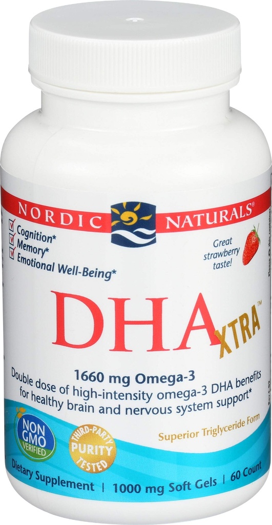 ノルディックナチュラル いちご DHA Xtra 1660 MG 60 SG、60 CT