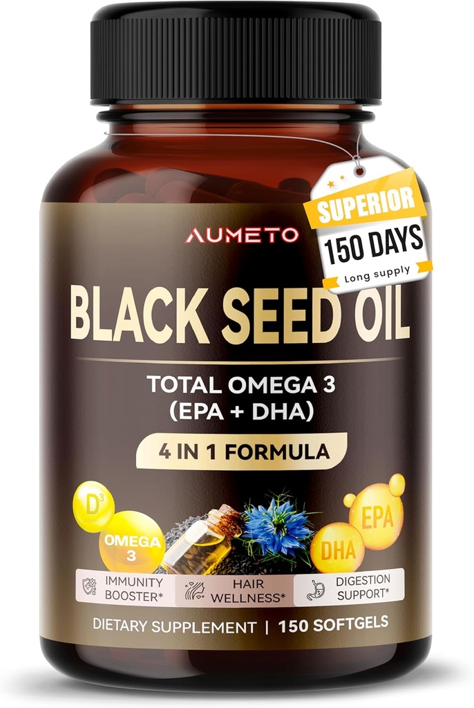 オーガニックブラックシードオイル - 150 Softgel - 100%コールドプレスソースオメガ3(EPA + DPA) - 皮膚、髪、免疫サポート(150カウント)