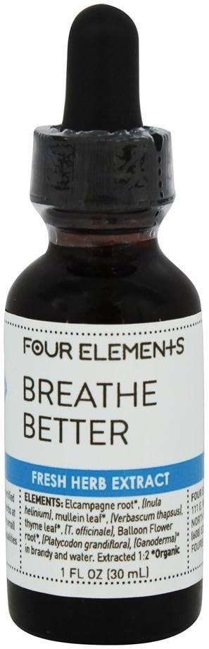 4つの要素4E Breatheの草のチンキ–100%の証明された有機性新しいハーブのエキス、1つのFL Oz