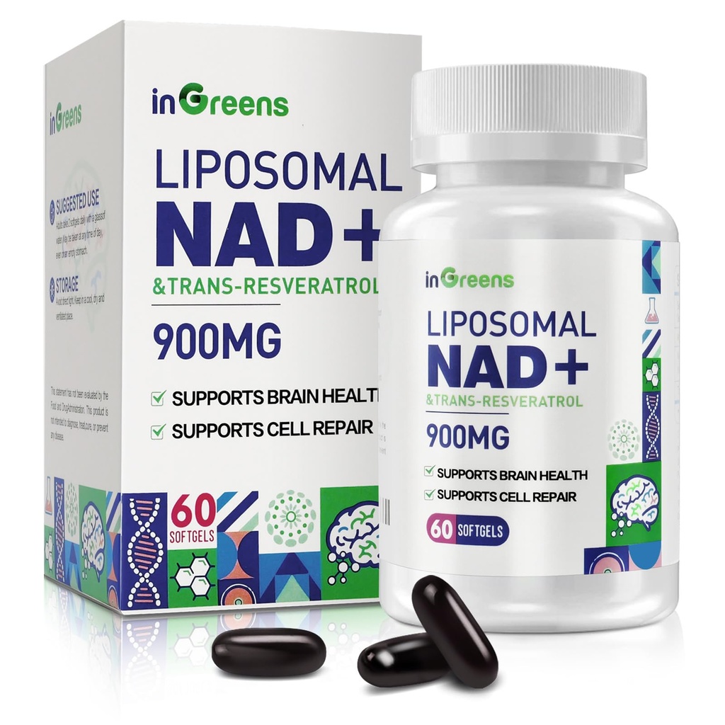 900 mgのリポソームNAD+ トランスレスベラトロール300mg、交換NMN、優れた吸収、DNA修復とブーストNAD +、老化防衛、エネルギー、長寿、60ソフトゲルのための真のNADプラスサプリメント