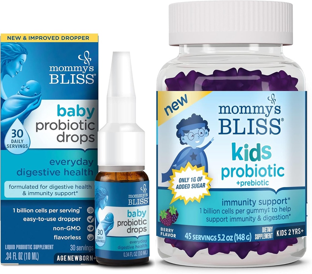 Mommy's Bliss Baby Probioticは毎日30のサービングを低下させます(パック1)子供Probiotic + Prebiotic Gummies 45のサービング(パッケージ1)、すべての年齢のための免疫サポート:子供と大人に新生児