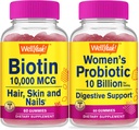 WellYeahの高い効力のBiotin +プロバイオティクスの女性10B CFU、グミーズバンドル - 偉大なテイスティング、ビタミンサプリメント、グルテンフリー、GMO無料、Chewable Gummy