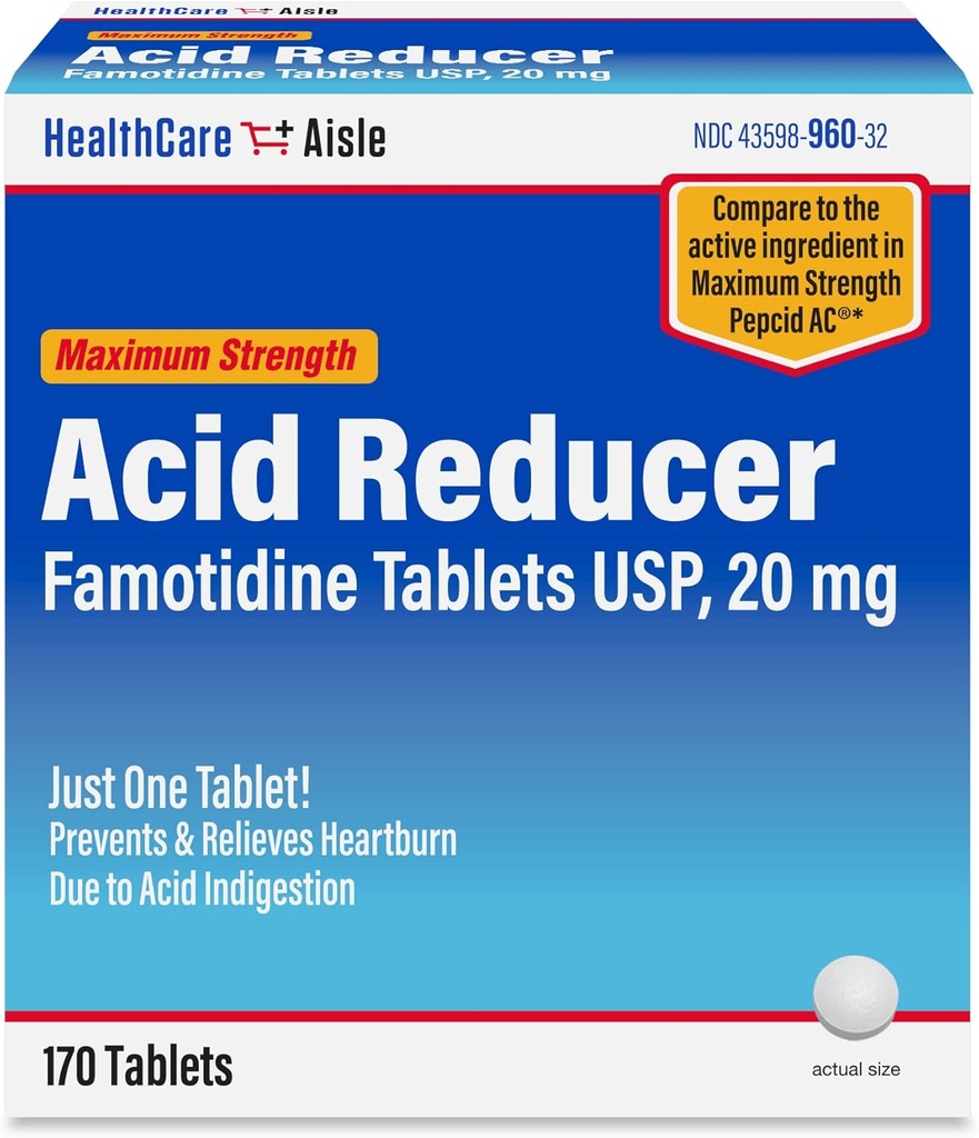 HealthCareAisleのFamotidine 20のmg、170のタブレット、最高の強さの酸の減力剤は、酸の消化不良による心焼けを防ぎ、取り除きます