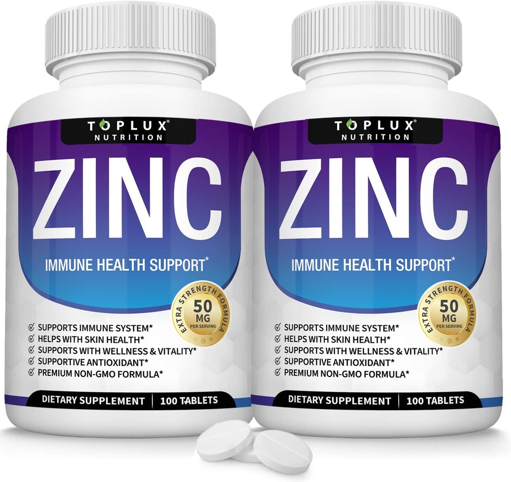 免疫サポートのための亜鉛サプリメント50mg - 純粋な天然亜鉛酸化物は免疫システム、皮膚および酸化防止サポート、男性の女性のための高い効力の免除ブースター、100錠をブーストします