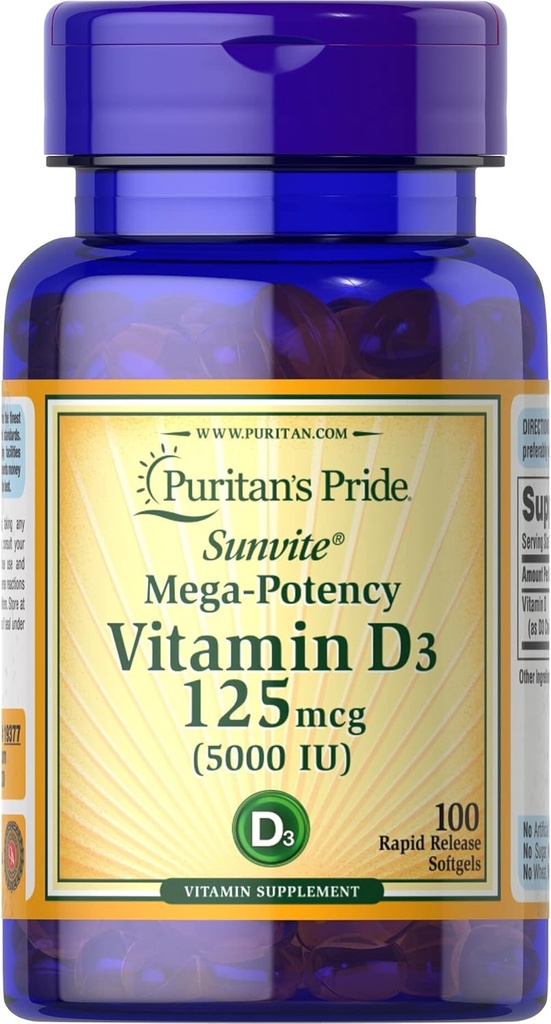 PuritanのプライドビタミンD3、5000 IU、100の計算