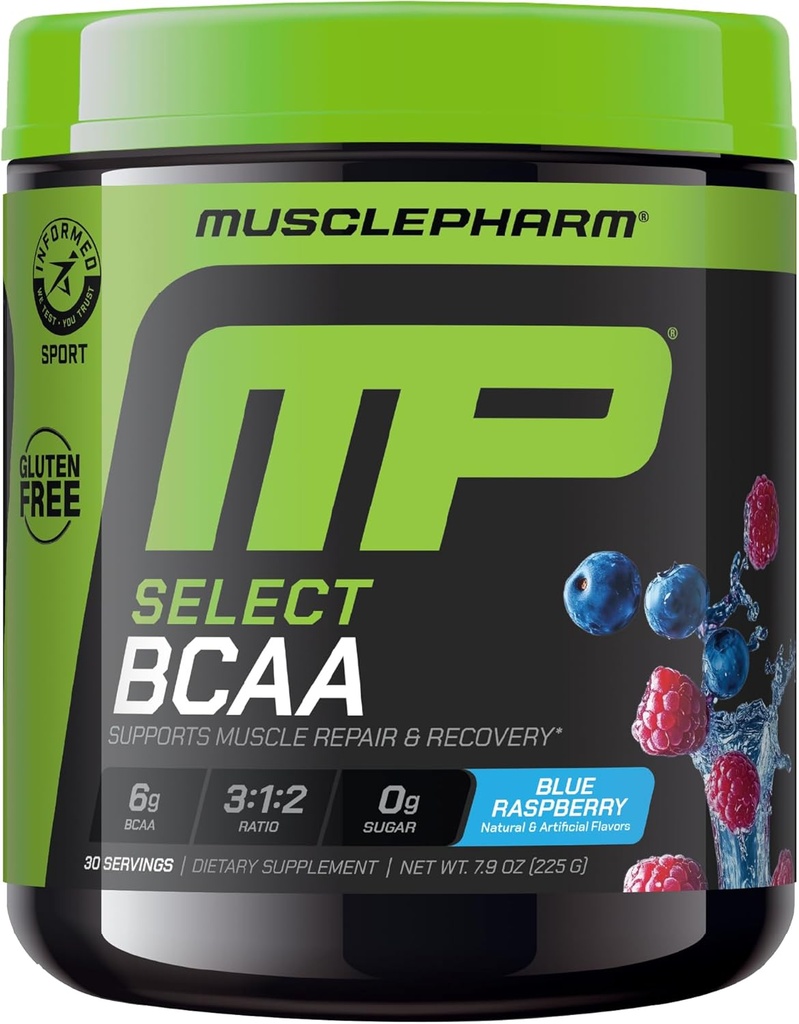 MusclePharmはBCAAの粉、前及びポストのワークアウトの回復飲み物、サポート筋肉回復及びエネルギー生産、必須のアミノ酸の補足、30のサービング、青いラズベリーの味を欠きます