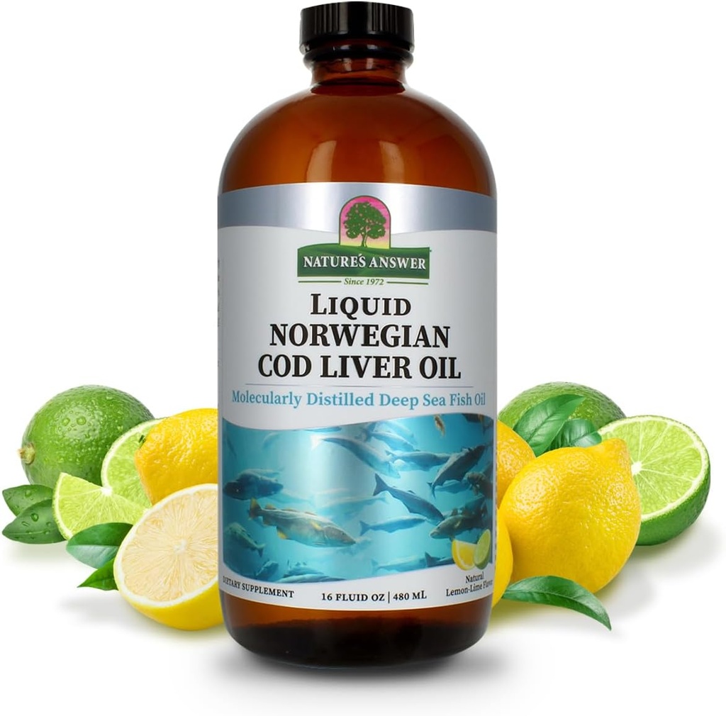 Nature's Answer Cod Liver Oil Liquid Supplement、16-Fluid Ounces | ヘルシーなハートと脳を促進 | 認知と心血管サポート | 素晴らしいテイスティング(パッケージ1)