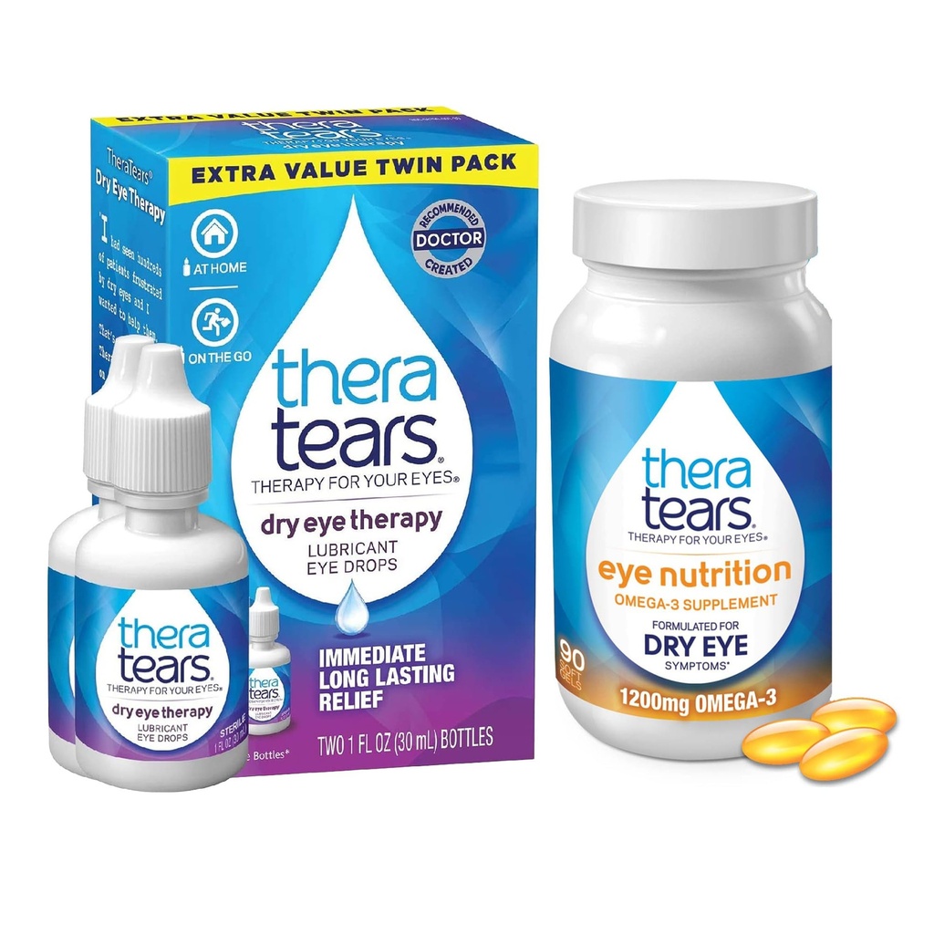 TheraTears 1200mg Omega 3 目の栄養、VIT E、ドライアイ、ツイン パック、30mL 1 Fl oz 各(パッケージ 5 月 Vary)
