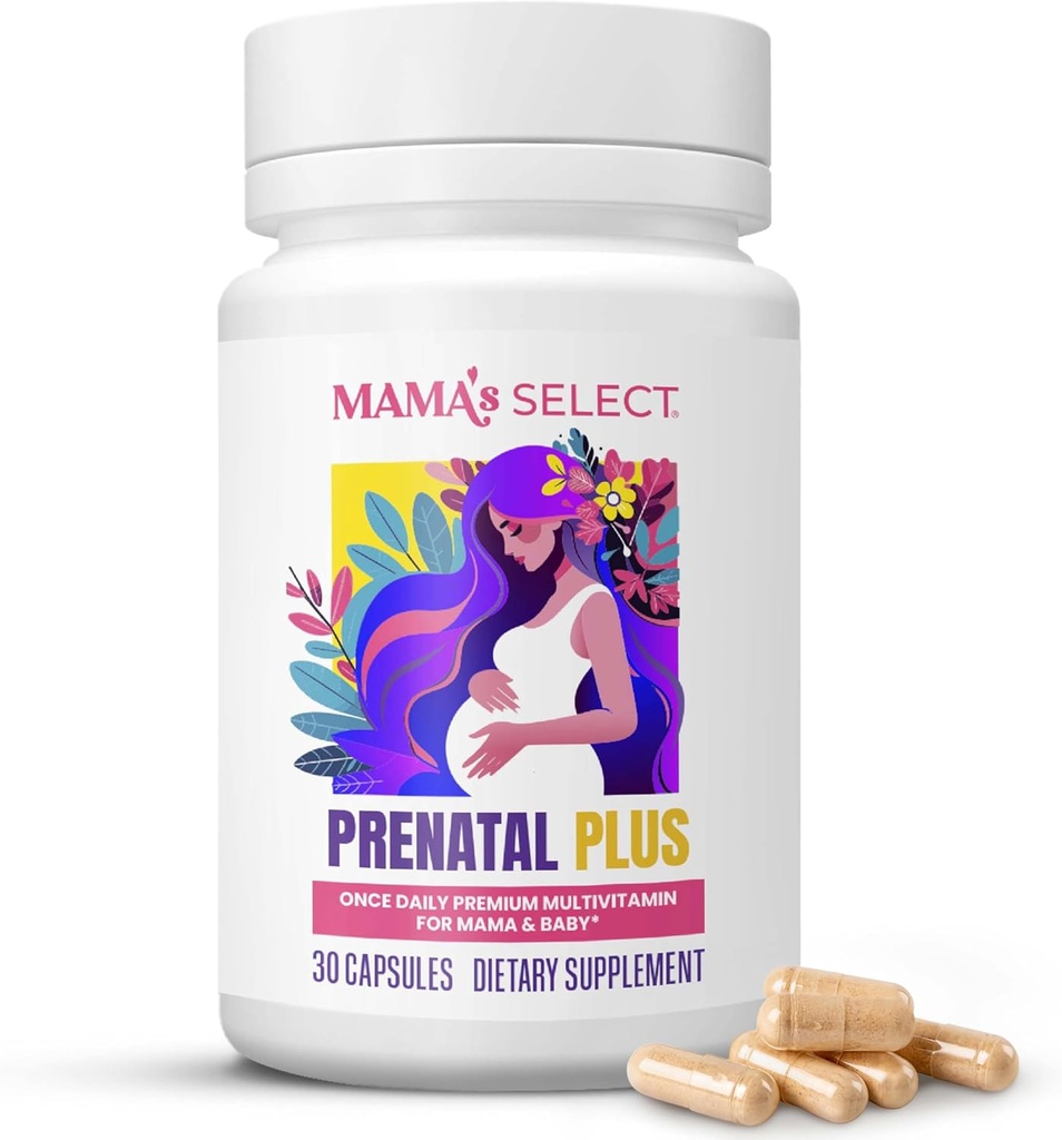 Mama's Select Prenatal Vitamins for Women – アレルゲンフリー, MTHFRフレンドリー, メチル化された葉酸 & Bビタミン, 簡単に消化, 胎児の発達をサポート, 一度毎日, ビーガン, いいえBiotin