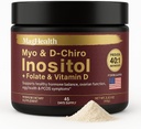 イノシトールパウダー - Myo&D-Chiro Inositol + FolateとビタミンD - 40:1比 - 45日の供給 - 定期的な月経および豊饒サポート  カプセルへの大きな代替