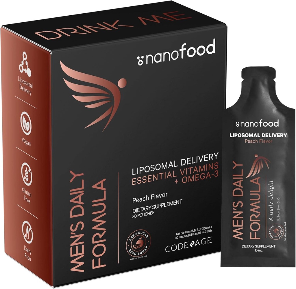 コード 毎日の男性の液体ビタミンの補足 - リポソームマルチビタミンA、B、C、D、E、ビオチン、オメガ3&オメガ9 - フォレート、ナイアシン、ブラックベリー、ビーガン - 砂糖フリー&非GMO - 30ポーチ
