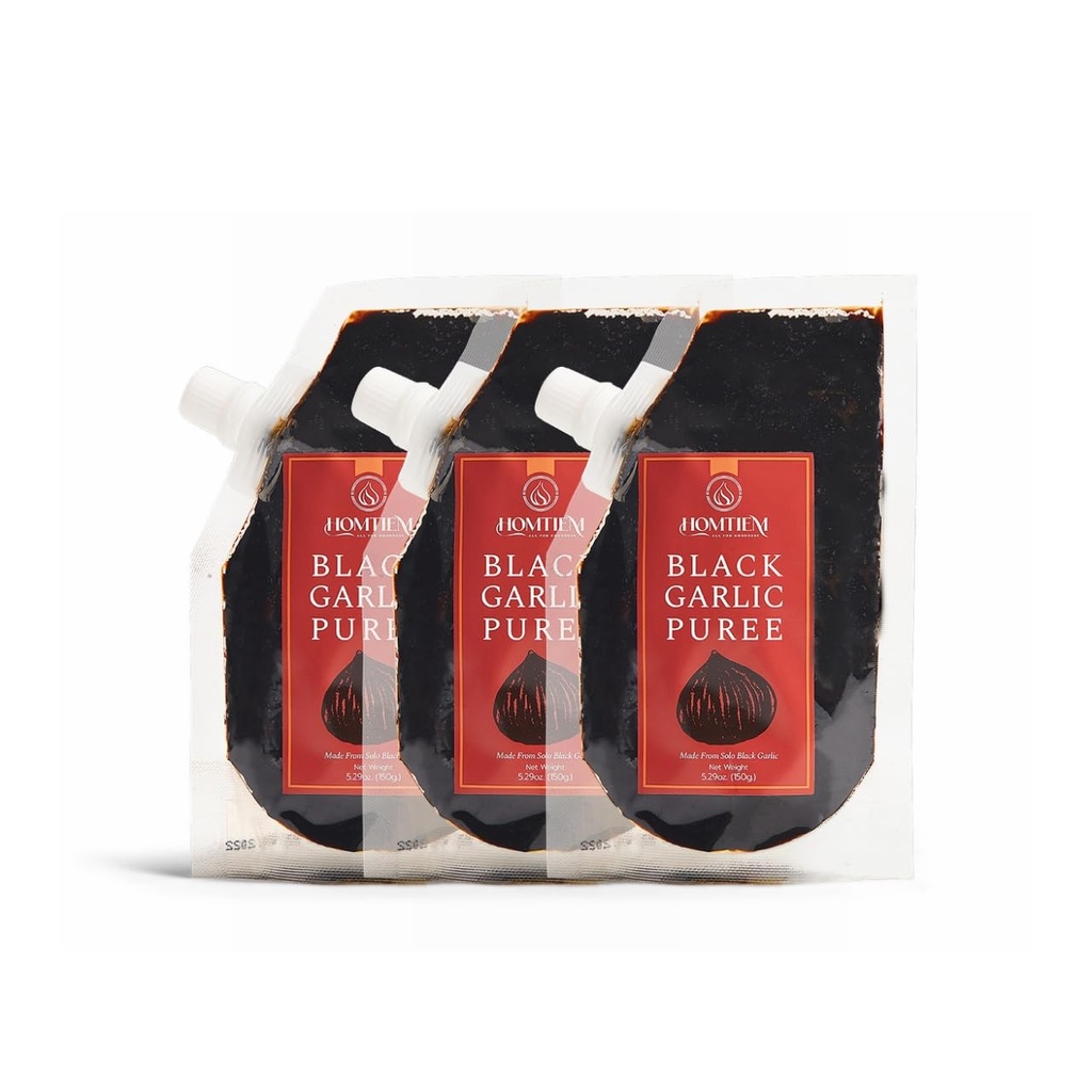 Homtiemブラックガーリックピューレ150g。 (100%のソロブラックガーリック製)、90日間発酵、非GMO、軽食や料理に食べる準備(3)
