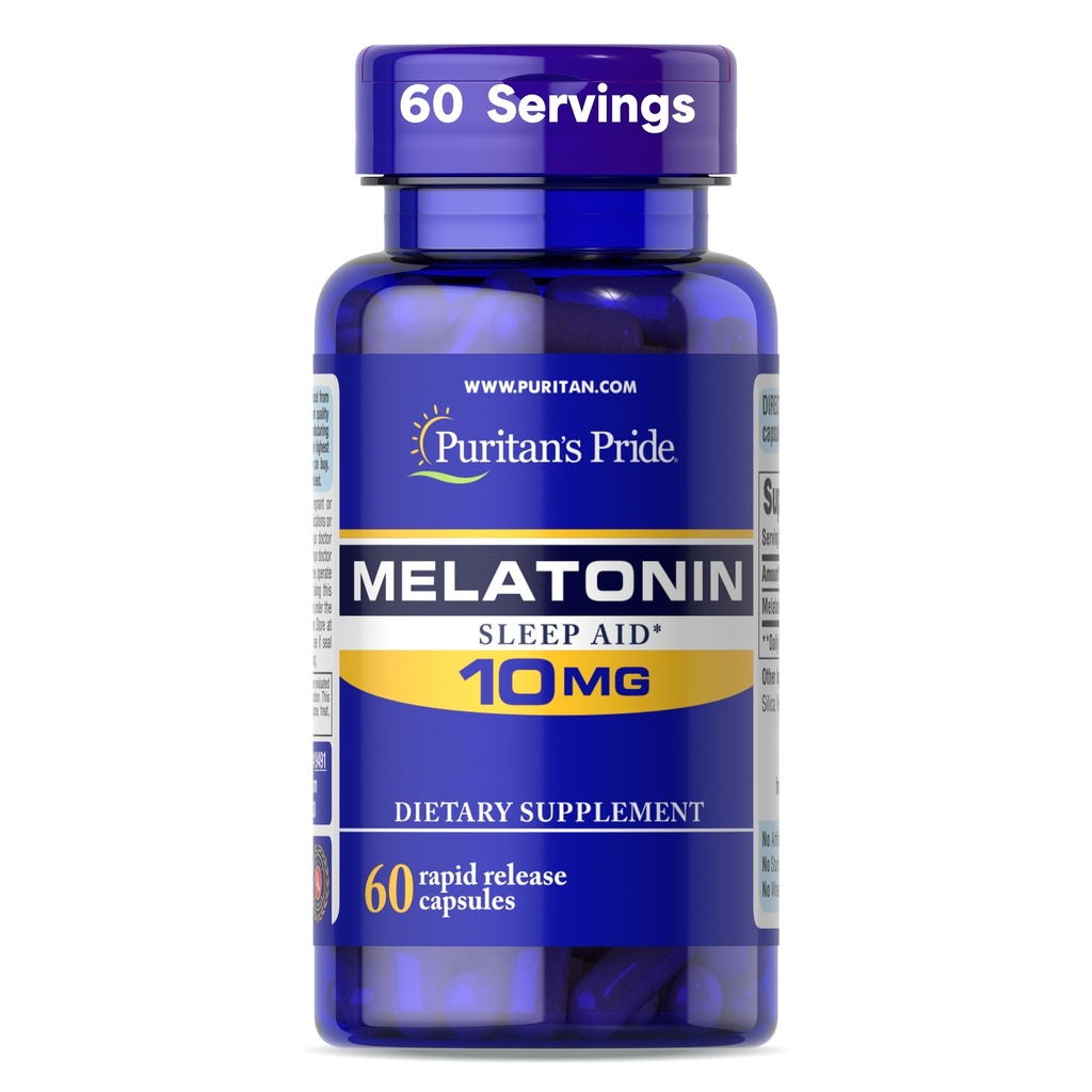 Puritan's Pride Premium Super Strength Melatonin 10mg Sleep Aid、Sound、Resful、Longer Sleep Supportの栄養補助食品、2ヶ月の供給、60迅速なリリースカプセル