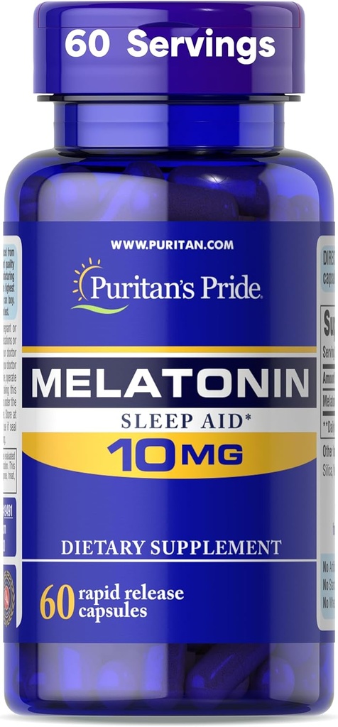 Puritan's Pride Premium Super Strength Melatonin 10mg Sleep Aid、Sound、Resful、Longer Sleep Supportの栄養補助食品、2ヶ月の供給、60迅速なリリースカプセル