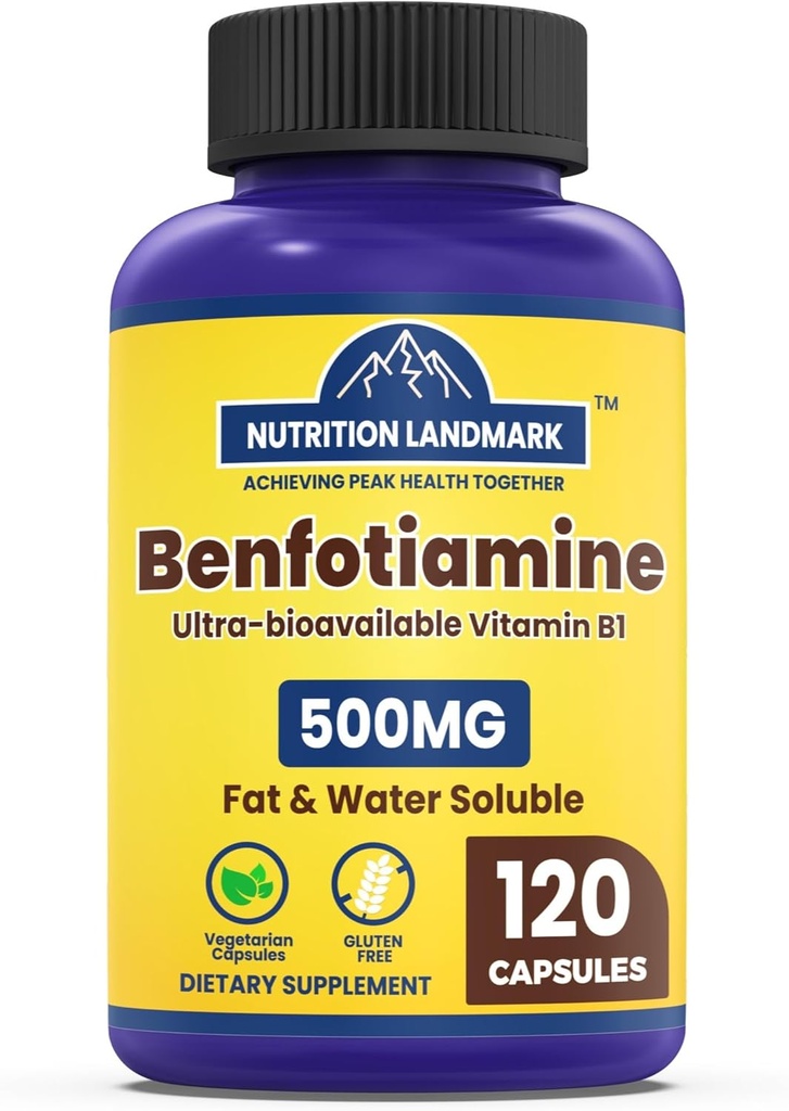 Benfotiamine 500mg、120カプセル - グルテンフリー、非GMO、ベジタリアン対応
