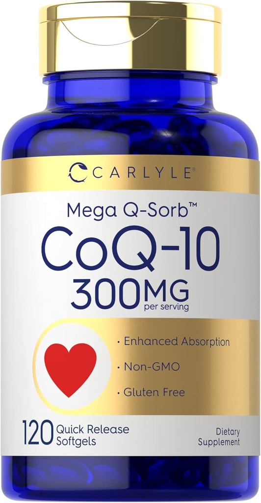 Carlyle CoQ10 300mg | 120 Softgels | メガ Q-Sorb Coenzyme Q-10 | ブラックペッパーエキス付 | GMO・グルテンフリーサプリメント