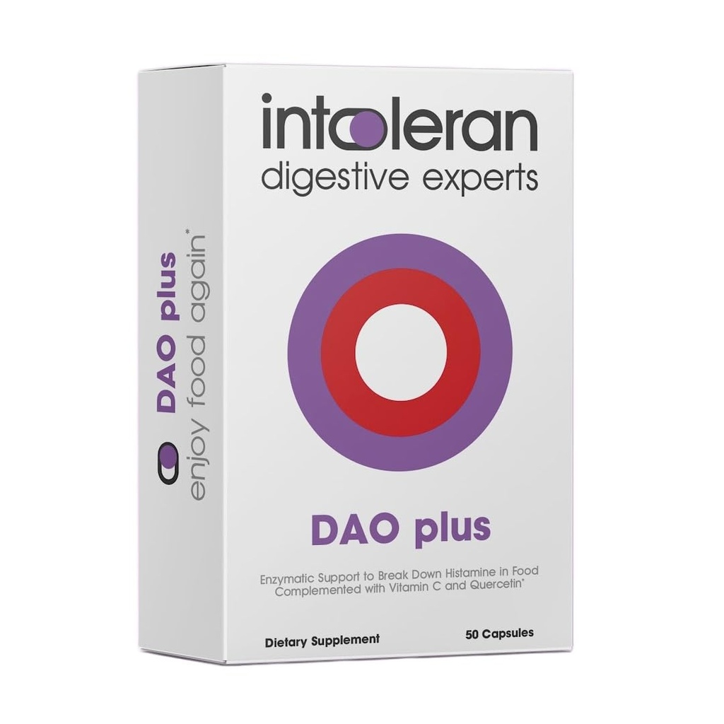 Intoleran DAO Plus 消化酵素 - 50 カプセル | ヒスタミン耐性&DAO欠乏症のサプリメント | 健康なヒスタミンレベル | 30,000 HDU ジアミンオキシダーゼ(DAO)酵素 | ビタミンC & ケルセチン