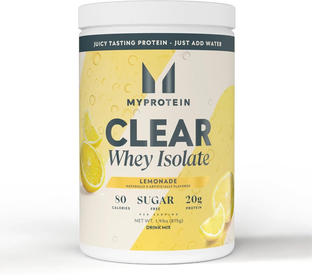 Myprotein Clear Whey Isolate Protein Powder, 1.9 Lb (35 Servings) Lemonade, 20g Protein per Serving, Naturally Flavored Drink Mix, Daily Protein Intake for Superior Performance