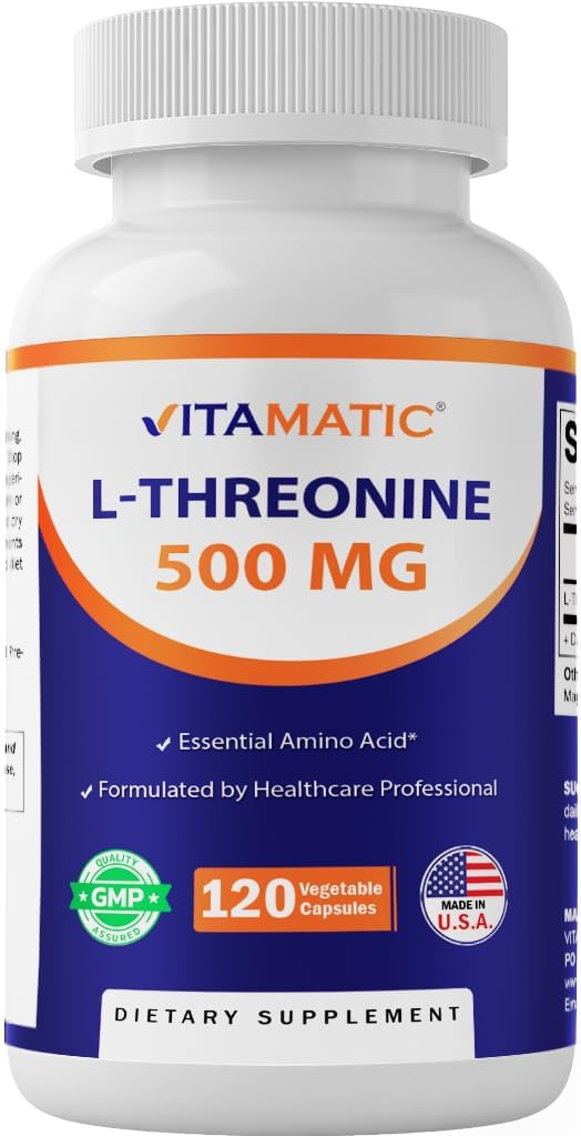 Vitamatic L-Threonine 500mg - 120の野菜カプセルは健康な肝臓、心血管及び構造機能を促進します