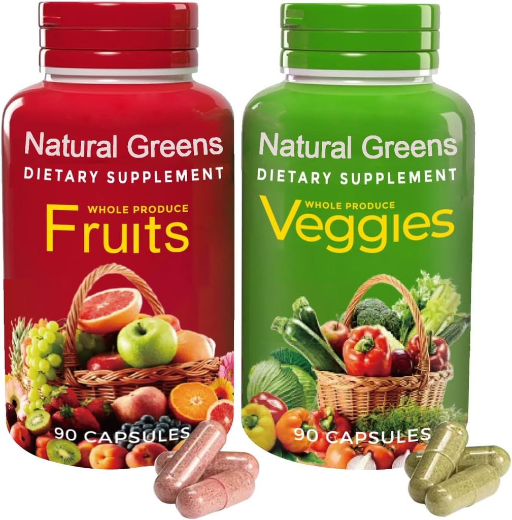 ナチュラルグリーンオーガニックフルーツ&野菜のサプリメント - ビタミン&プロバイオティクスによるスーパーフードカプセル - ダイジェクション、免疫、エンナーグ&ガット健康をサポート - 大人と子供のための180カプセル