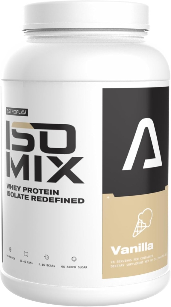 ASTROFLAV IsoMix Redefined Whey Protein Isolate Powder - 24g Protein, 0g Sugar, Low-Carb, 6.5g BCAA + 13.4g EAA - プレミアム筋肉回復&リーン筋肉成長式, バニラ