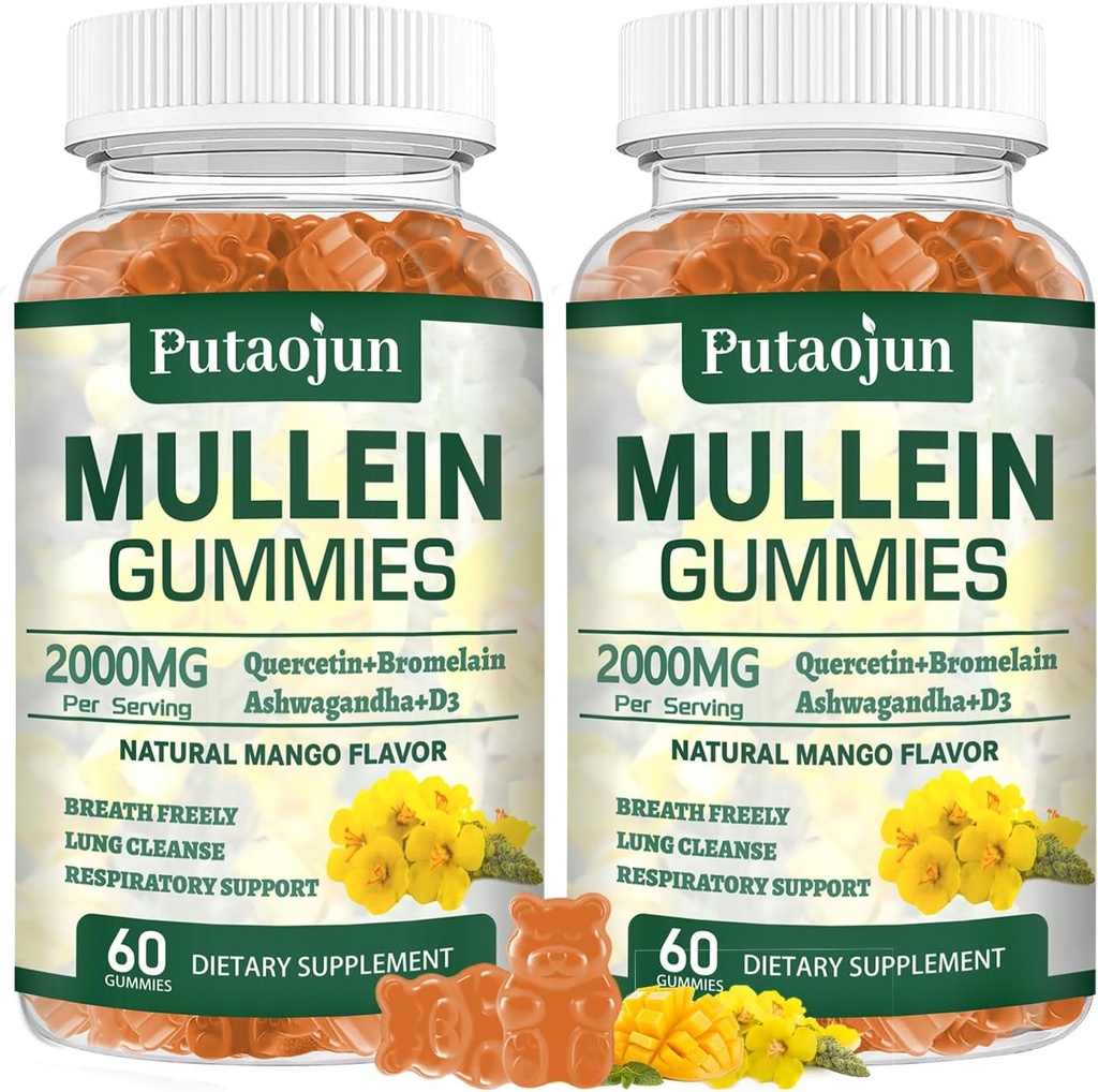 ルンス用ムーリンガミー | 2000mg ムレインリーフエキス 呼吸器・免疫サポート | 純粋なベジタリアン ムレインガミー ハーブ | ソフト&ノンスティック | マンゴーフレーバー | 2パック