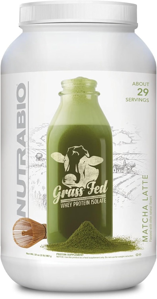 NutraBioの草の餌をやる心配の隔離蛋白質の粉-スコップごとの蛋白質の25G -砂糖の自由な自然な細い筋肉蛋白質の補足-Matchaのラテ- 2ポンド、29のサービング
