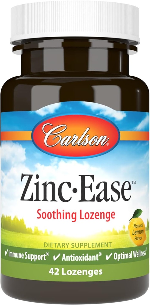 カールソン - 亜鉛-Ease、鎮痛、免疫サポート、最適なウェルネス、抗酸化剤、レモン、42 Lozenges