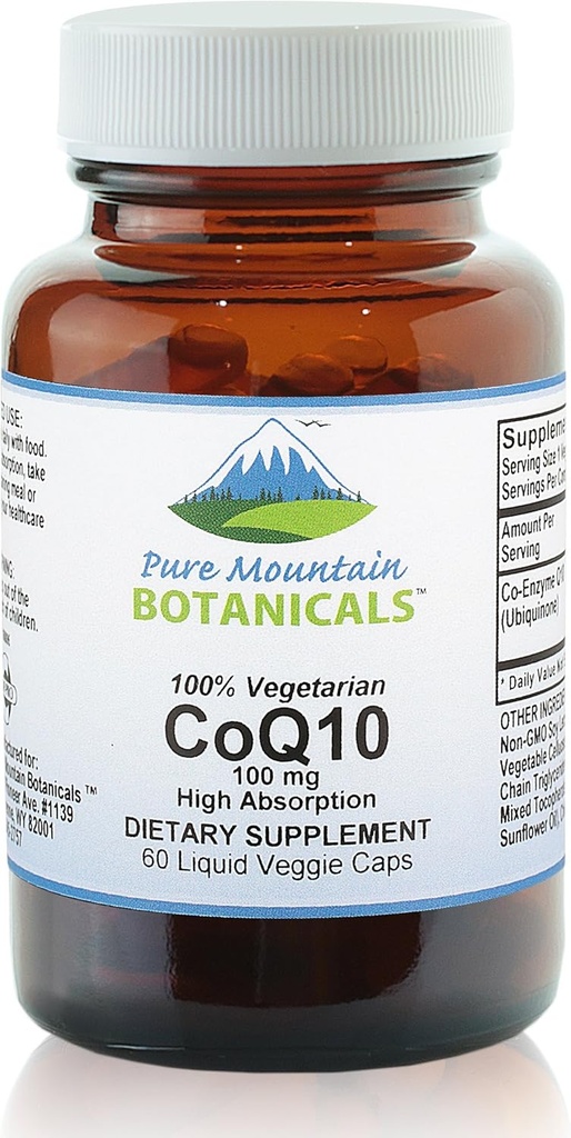 純粋な山の植物Coq10 100mgのSoftgels - Ubiqunone Coenzyme Q10の補足が付いている60のビーガンKosherのカプセル