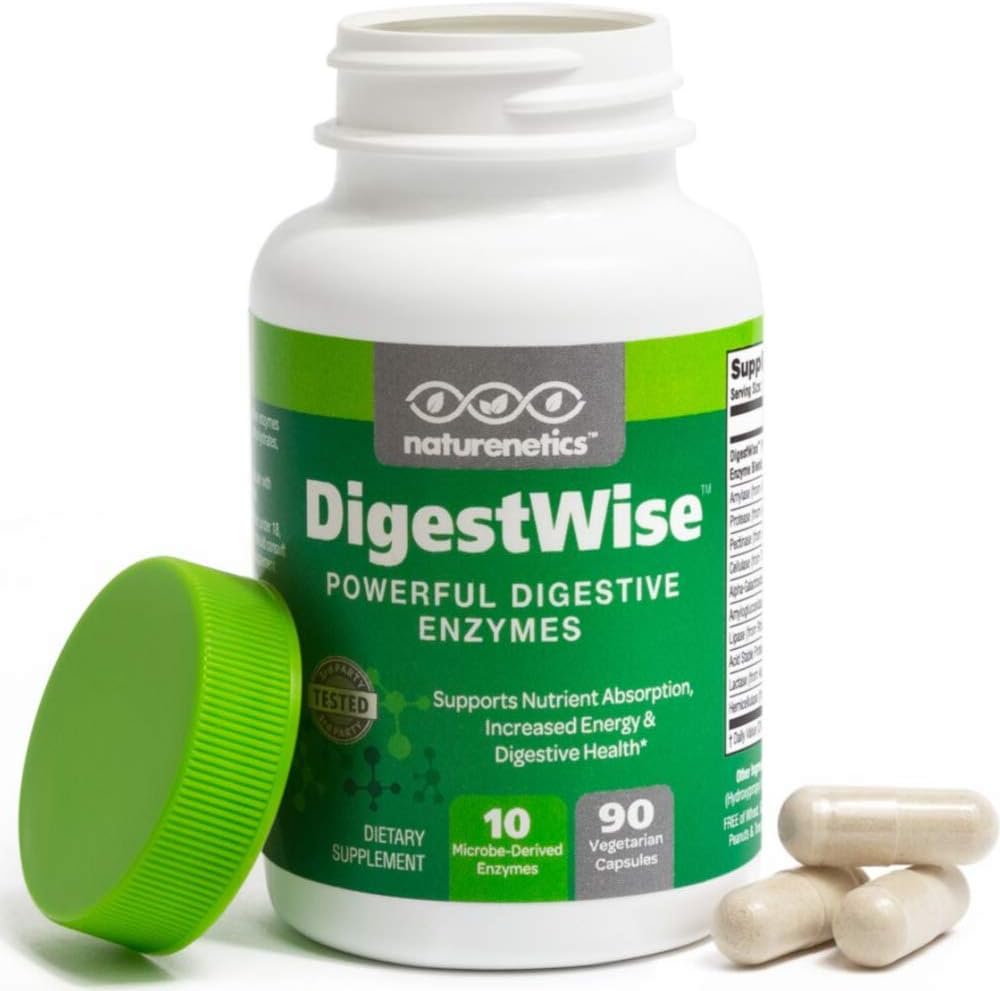 Naturenetics DigestWise Digestive Enzymes - 10 Powerful Vegan Enzymes to Support Digestion, Gas, Bloating & Constipation Relief - Keto Friendly - Lab Tested - 90 Capsules (1)