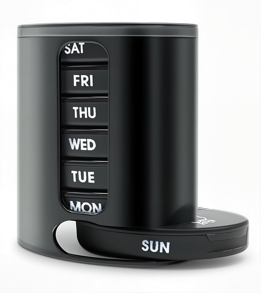 Weekly Pill Organizer (Twice-A-Day), Portable 7 Day Pill Box Case with Stackable AM/PM Compartments for Pills, Vitamin, Fish Oil, Supplements,Rainbow (Black)