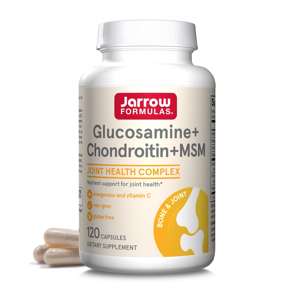 Jarrow Formulas®グルコサミン+コンドロイチン+ MSMカプセル、ビタミンCとマンガンとの共同サポートサプリメント、30カプセル、120日の供給