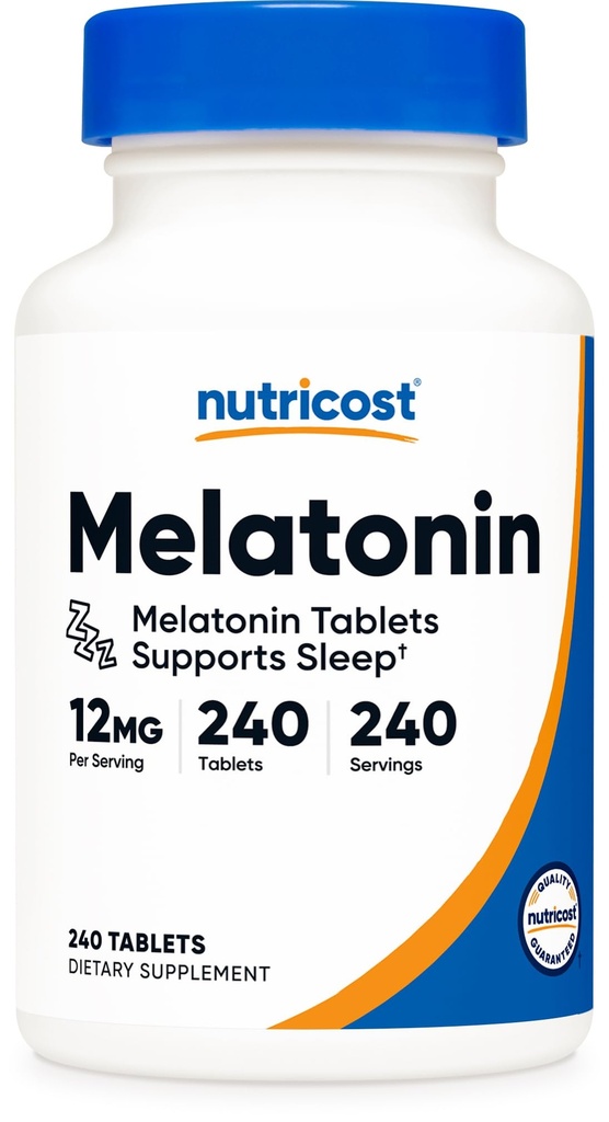 Nutricost Melatonin 12mg、240錠 - サービングあたり12mg、非GMO、グルテンフリー