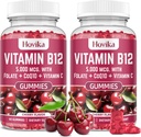 ビタミンB12コンプレックス5000 mcgメチルB12、Adenosyl B12&Hydroxy B12、Coenzyme Q10、Follate、ビタミンC、エネルギーサポート、代謝、骨の健康のためのChewable B 12 - チェリー味、2パック