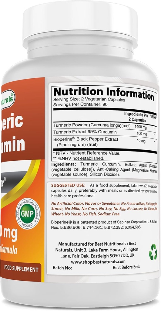 バイオペリン及びマグネシウムの酸化物500のmgのTurmeric Curcumin 1500mg