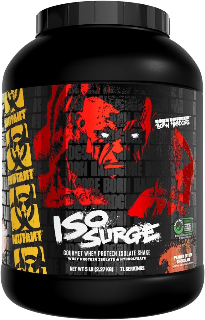 Mutant ISO Surge Whey Protein Isolate Powder Acts Fast to Help Recover, Build Muscle, Bulk and Strength, 5 lb - Peanut Butter Chocolate
