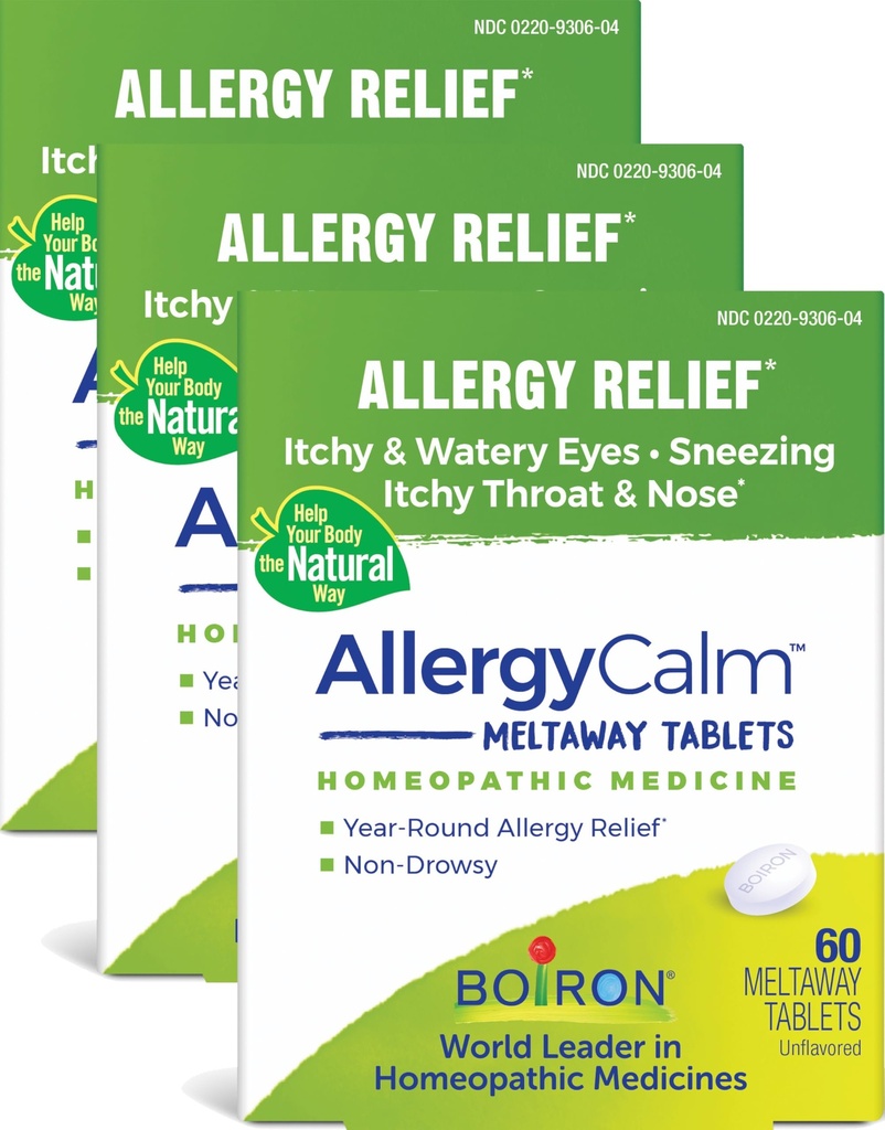 Boiron AllergyCalmは180の計算、アレルギーからの救助およびヘイ・フィーバーのSneezing、Rannyの鼻およびItchyの目か喉、アレルギーのカルム タブ(旧RhinAllergy)の症状(パック3 60ctの箱)を錠剤にします