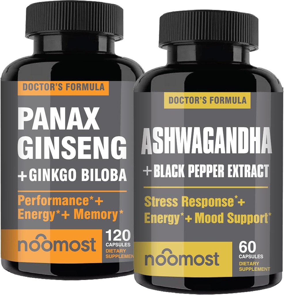 NooMost Authentic Korean Red Panax Ginseng + Organic Ashwagandha with Ginkgo Biloba & Black Pepper