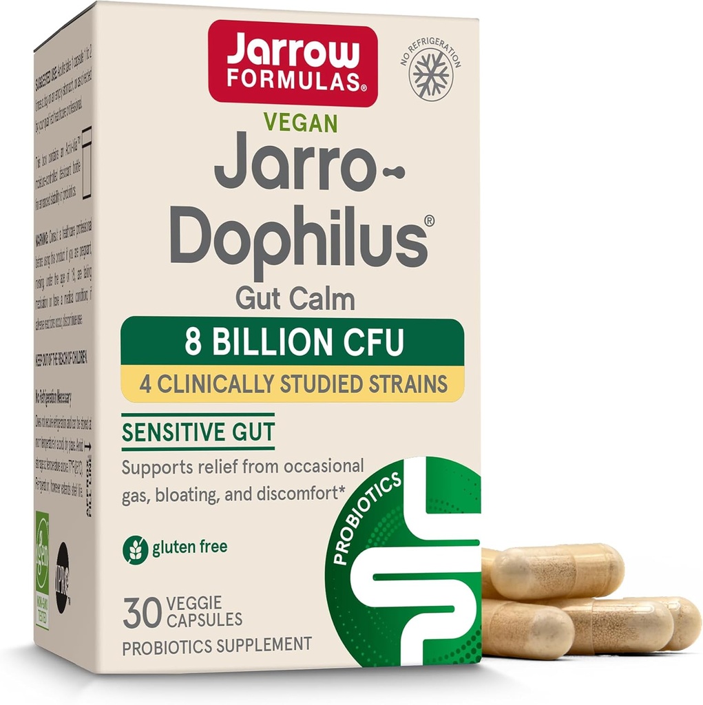 Jarrow Formulas® Jarro-Dophilus® Gut Calm Probiotic、消化の健康のための8 Billion CFUサプリメント、30 Delayedリリースカプセル、30日の供給