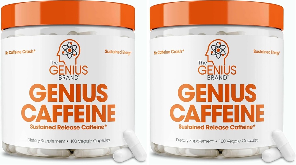 Genius Caffeine Pills 100mgの延長Release Microencapsulated Caffeine Pills - オールナチュラル非クラッシュの持続的なエネルギー、焦点及び集中の補足-Nootropicの頭脳のブースター- 100のカプセル