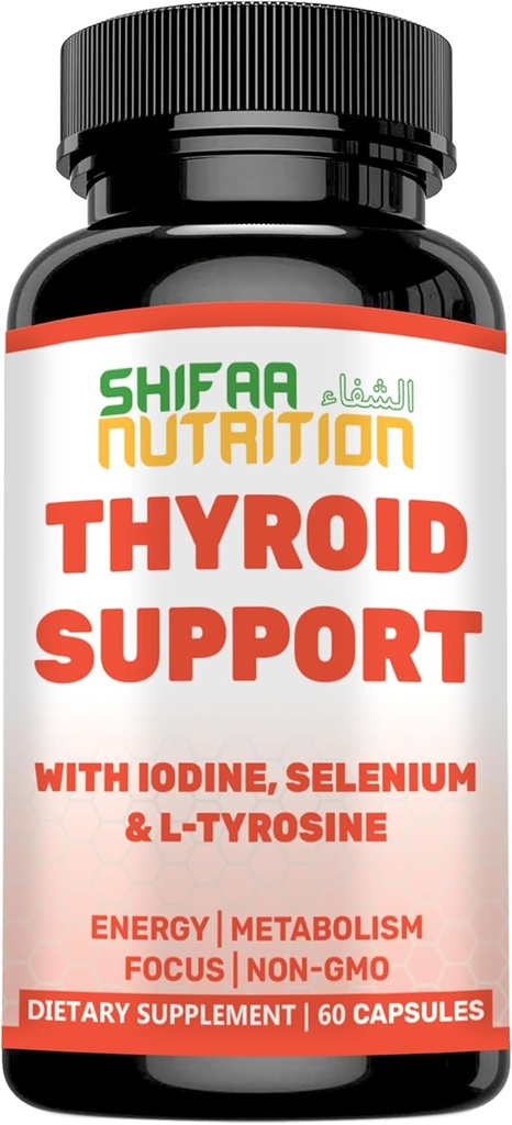 SHIFAA NUTRITION Halal Thyroid Support 30 のサービング | 非GMO の救助の補足 w/B12、Iodine、Selenium、L チロシン | サポート エネルギー、Metabolism、焦点、明快さ、Cortisol のバランス