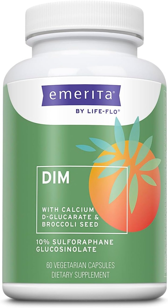 Emerita by life-flo DIMサプリメント、100mg DIM Plus Calcium D-GlucarateとBroccoli種子エキス、60日間保証、動物でテストされていない、30サービング、60ベジキャップ