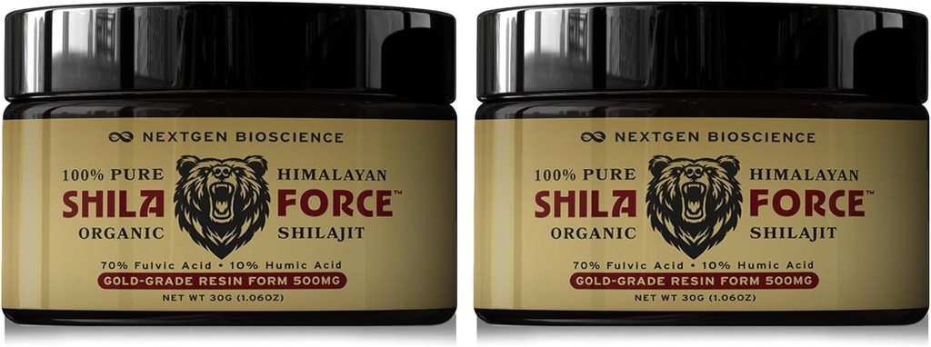 ShilaForce Shilajit (2-Pack) 純粋な金草の野草の有機性樹脂-高められたエネルギー及び免疫サポートのための85+の跡の鉱物が付いている500mg 70%のフルヴィク酸及び10%のヒューミック酸