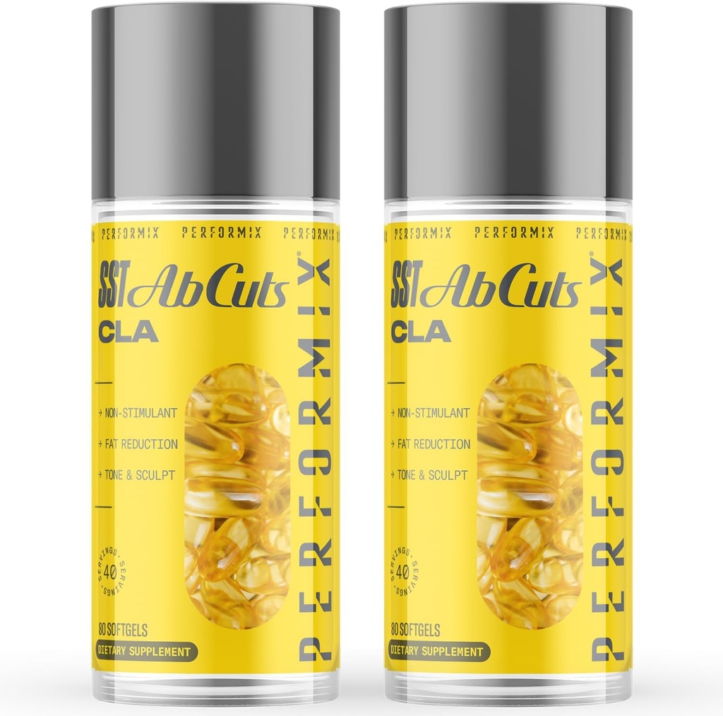 PERFORMIX - SSTのアブカット - CLA 1,000 mg - 刺激フリー - サーモジェム - フィットネスゴール - 代謝ブースター - 健康とウェルネス - Safflowerオイル、オメガ3、フラックスシード&ビタミンE - プレワークアウト - 160 Softgels