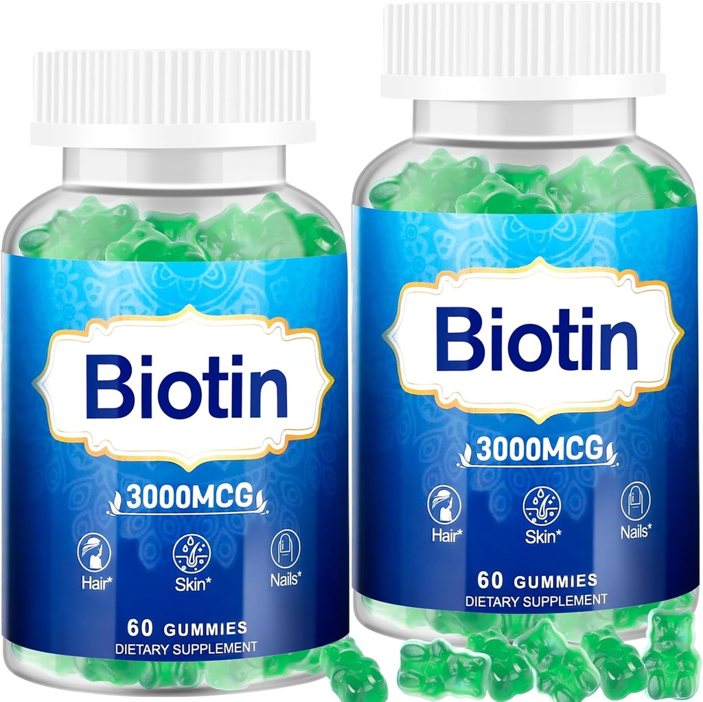 毛皮および釘のグミ、女性、人及び子供、ビタミンD及びE、B16、B12、毛の成長、皮およびより強い釘のためのBiotinのグミiesのための2つのパックの高い効力の毛のビタミン