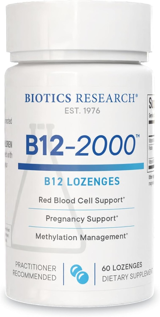 バイオティクスの研究 B12-2000TM ビタミンB12 2000 mcg、B6、 Folate-B12のSublingual Lozenges、Methylationサポート補足、高い効力、高吸収性、自然、ベリー味、分解容易に60の計算