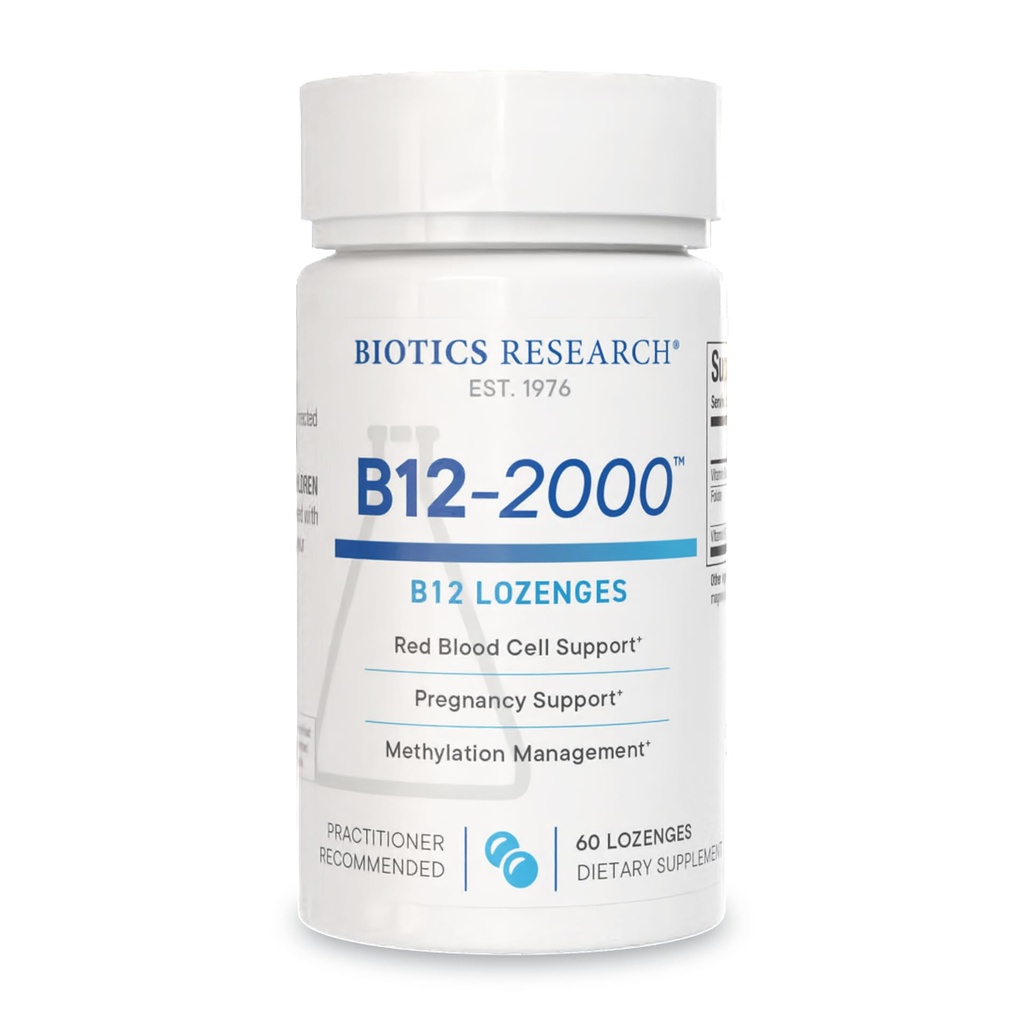 バイオティクスの研究 B12-2000TM ビタミンB12 2000 mcg、B6、 Folate-B12のSublingual Lozenges、Methylationサポート補足、高い効力、高吸収性、自然、ベリー味、分解容易に60の計算