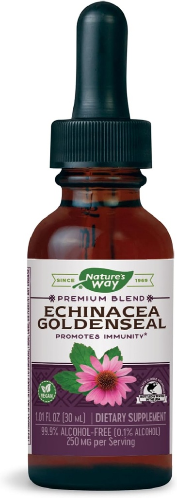 Nature's Way PremiumフォーミュラEchinacea-Goldenseal、250 mg /サービング、99.9%アルコールフリー、1.01 Oz。